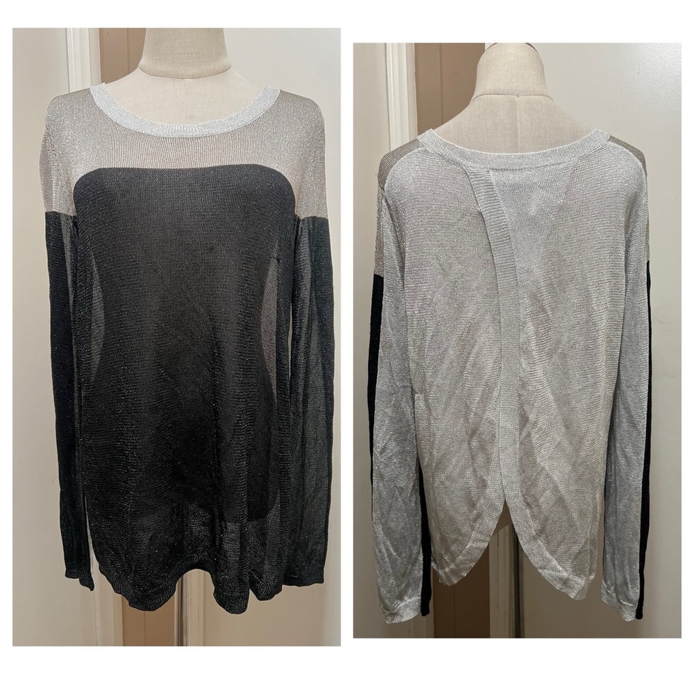 Aiko  Blouse  Long Sleeve Shimmer Colorblock  Size  L Semi Sheer